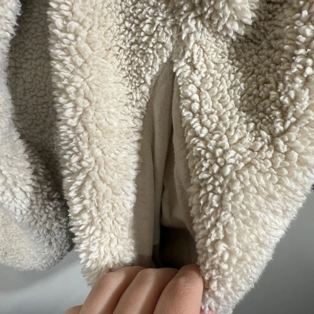 PINK Victoria's Secret XL Cream Teddy Sherpa Fleece Full Zip Jacket‎ Oversized
